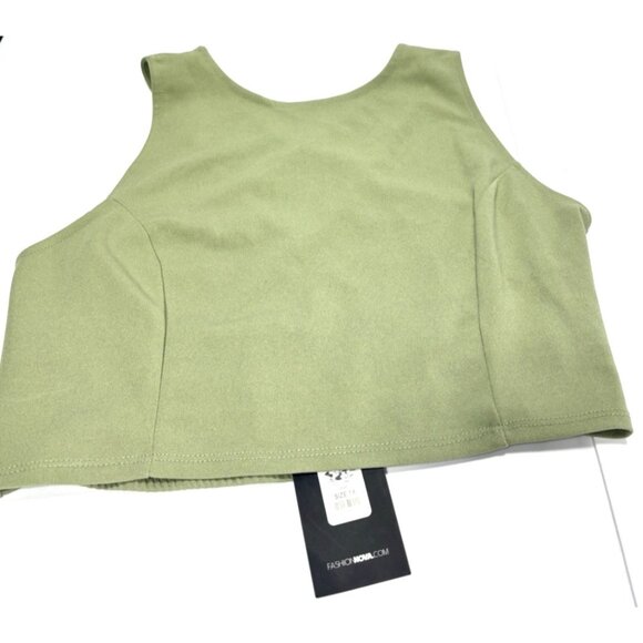 Fashion Nova Womens Plus Size 1X Sage Green Sleeveless Criss Cross Cropped Top - Picture 1 of 7